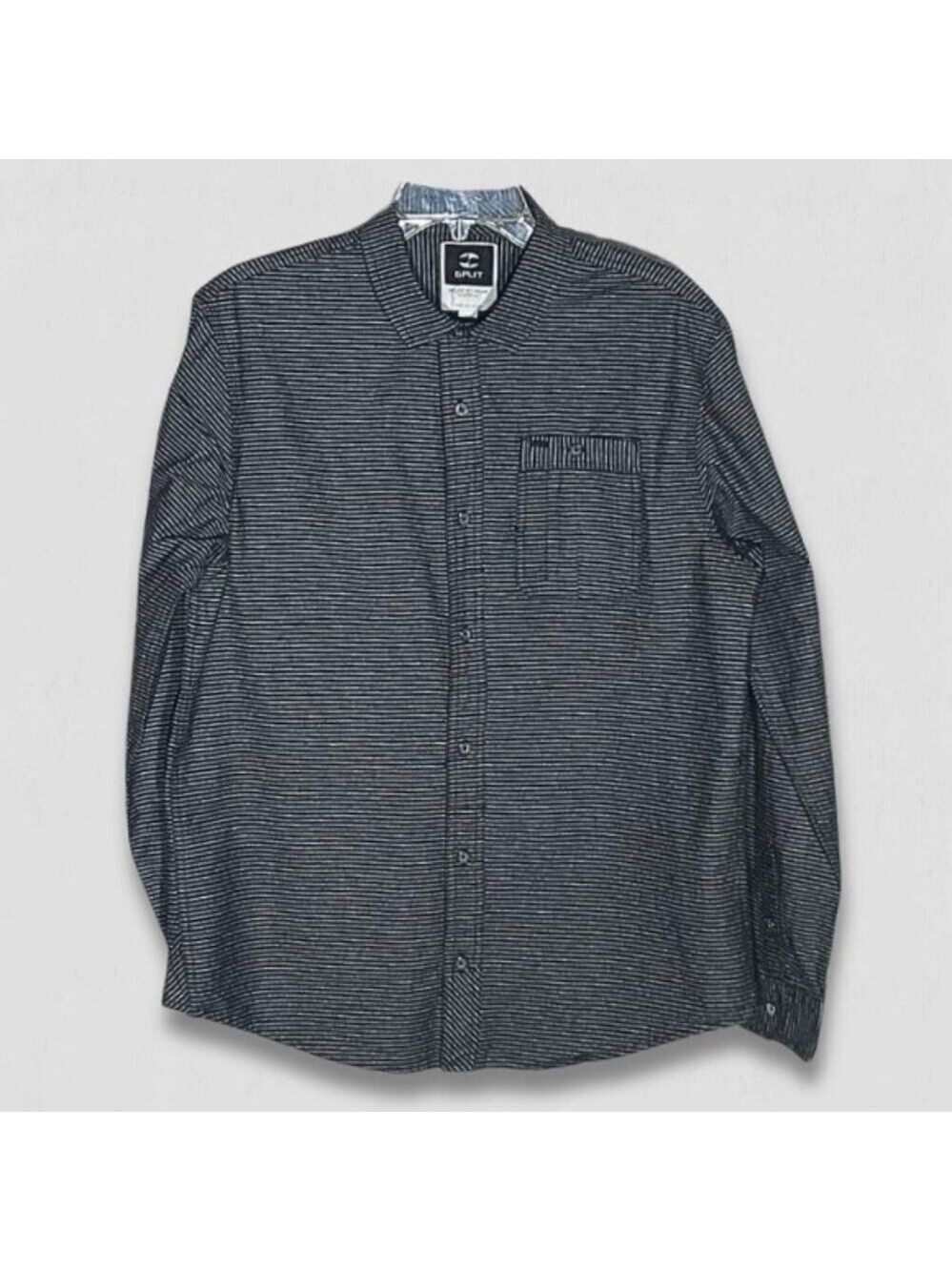 Split Pinstriped Cotton Shirt Black Gray Men's Large